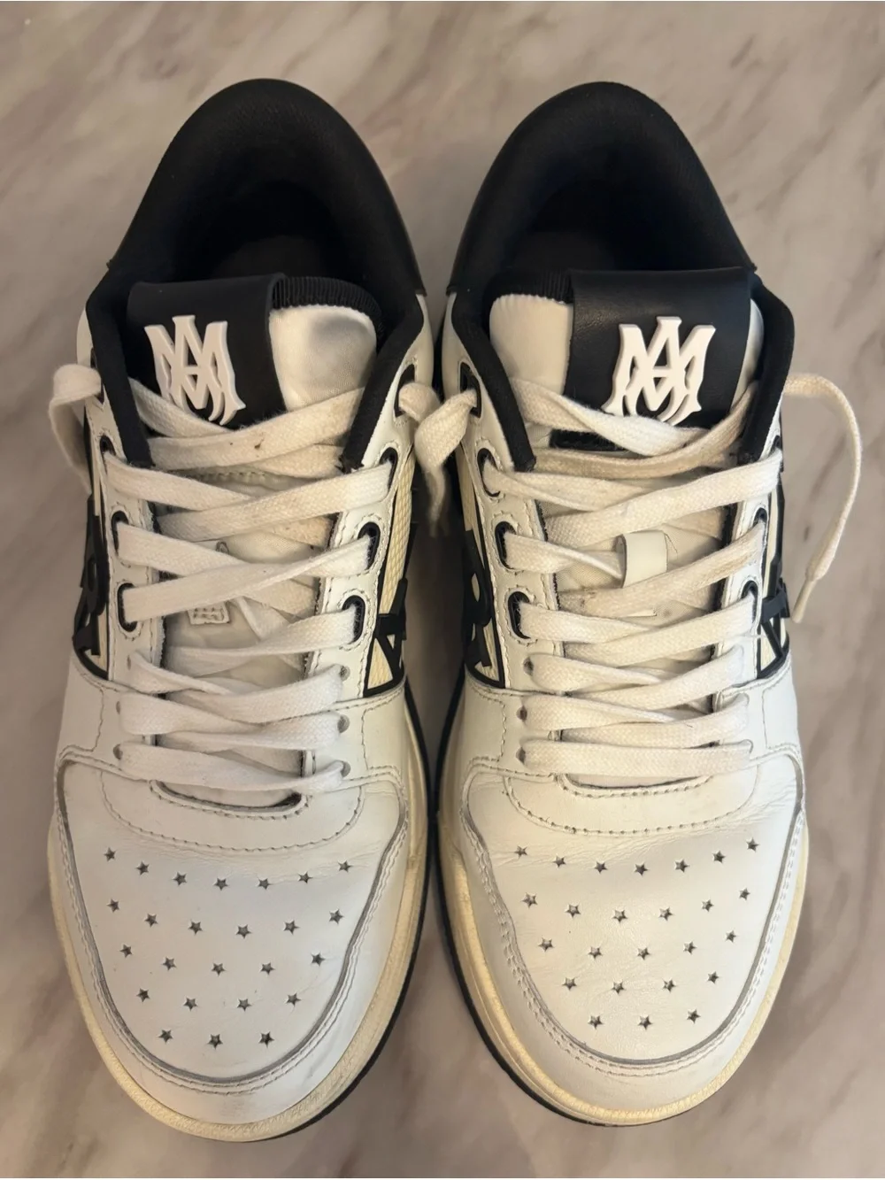 AMIRI Leather Low-Top Sneakers in White/Black